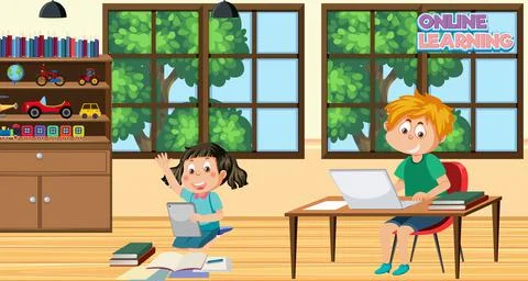Online learning at home Stock Illustration