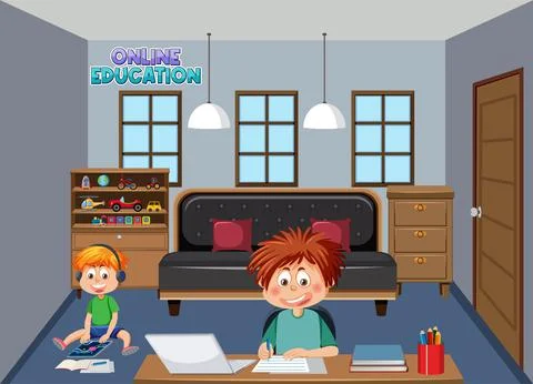 Online learning at home Stock Illustration