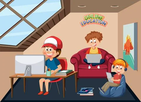 Online learning at home Stock Illustration