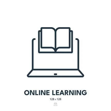 Online Learning Icon. E-learning, Education, Virtual. Editable Stroke. Simp.. Illustrazione stock