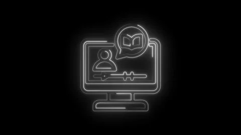 Online learning icon glowing neon white on black background digital education Stock Footage 333956381