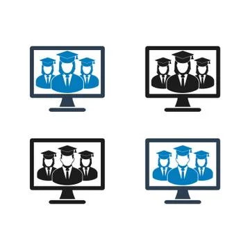 Online Learning Icon Set. Flat style vector EPS. Stock Illustration
