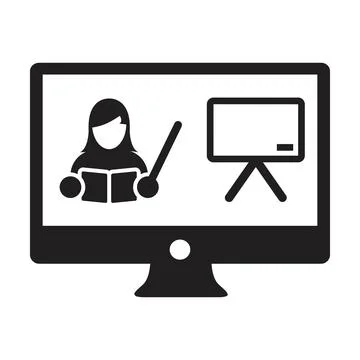 Online learning icon vector teacher symbol with computer monitor and whiteboad 스톡 일러스트
