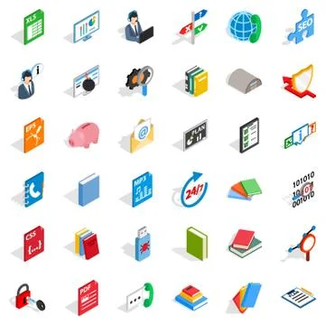 Online learning icons set, isometric style 스톡 일러스트