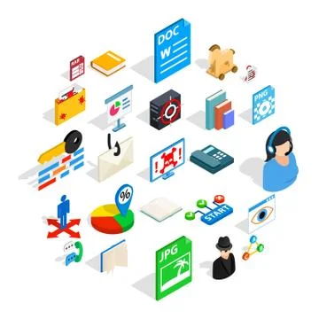 Online learning icons set, isometric style Stock Illustration