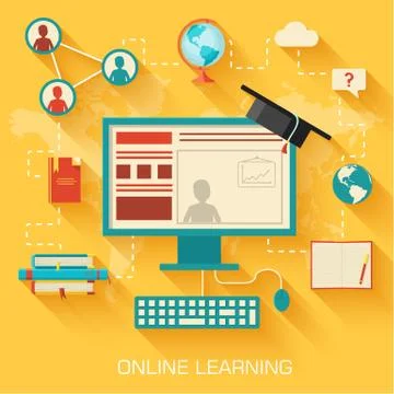 Online learning infographic background concept in retro flat st イラスト素材