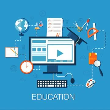 Online learning infographic background concept in retro flat st Illustrazione stock