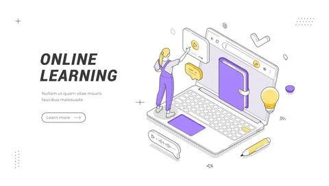 Online Learning Isometric Vector Illustration Banner Template For Education Stockillustratie