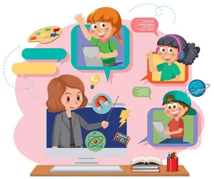 Online learning kids vector Illustrazione stock