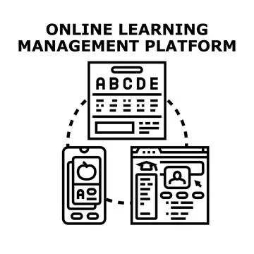 Online learning management platform connecting digital education resources, d Stock Illustration