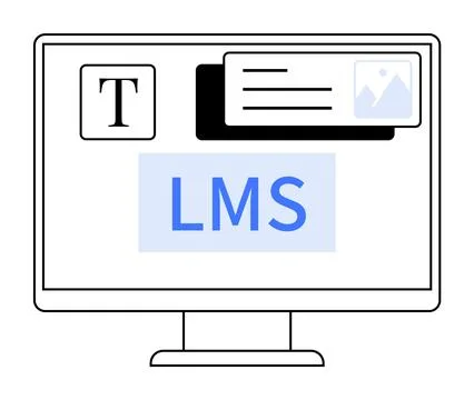 Online Learning Management System Graphic with Text, Image, and LMS Element.. 스톡 일러스트