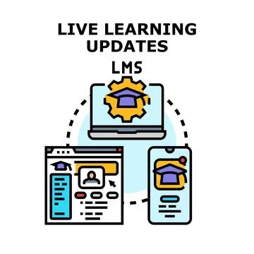 Online learning management system updates across devices Stock Illustration