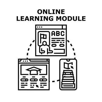 Online learning module and distance education concept Illustrazione stock