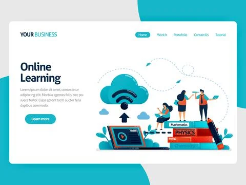 Online learning or e-learning with cloud internet database. Store schoolwork  Stock Illustration