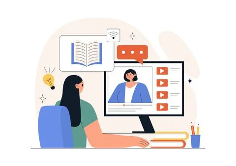 Online Learning Platform Illustration Featuring E-Learning Courses, Distanc.. 스톡 일러스트
