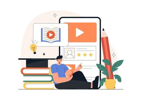 Online Learning Platform Illustration Featuring E-Learning Courses, Distanc.. 스톡 일러스트