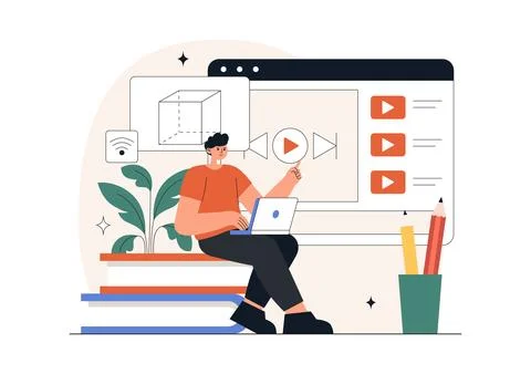 Online Learning Platform Illustration Featuring E-Learning Courses, Distanc.. 스톡 일러스트
