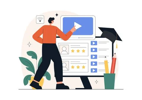 Online Learning Platform Illustration Featuring E-Learning Courses, Distanc.. 스톡 일러스트