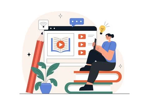 Online Learning Platform Illustration Featuring E-Learning Courses, Distanc.. 스톡 일러스트