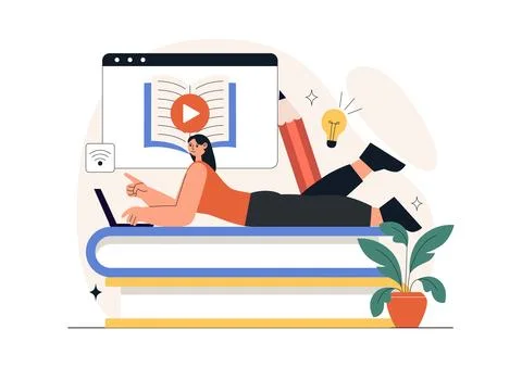 Online Learning Platform Illustration Featuring E-Learning Courses, Distanc.. 스톡 일러스트