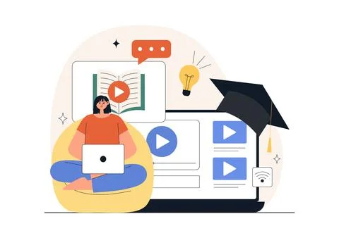 Online Learning Platform Illustration Featuring E-Learning Courses, Distanc.. 스톡 일러스트