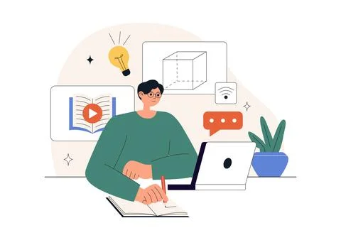 Online Learning Platform Illustration Featuring E-Learning Courses, Distanc.. 스톡 일러스트