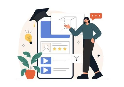 Online Learning Platform Illustration Featuring E-Learning Courses, Distanc.. 스톡 일러스트