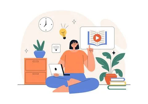 Online Learning Platform Illustration Featuring E-Learning Courses, Distanc.. 스톡 일러스트