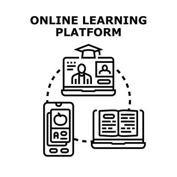 Online learning platform network connecting education students and knowledge Illustrazione stock