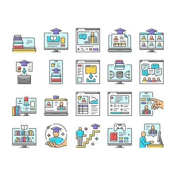 Online learning platform web icons set vector Illustrazione stock
