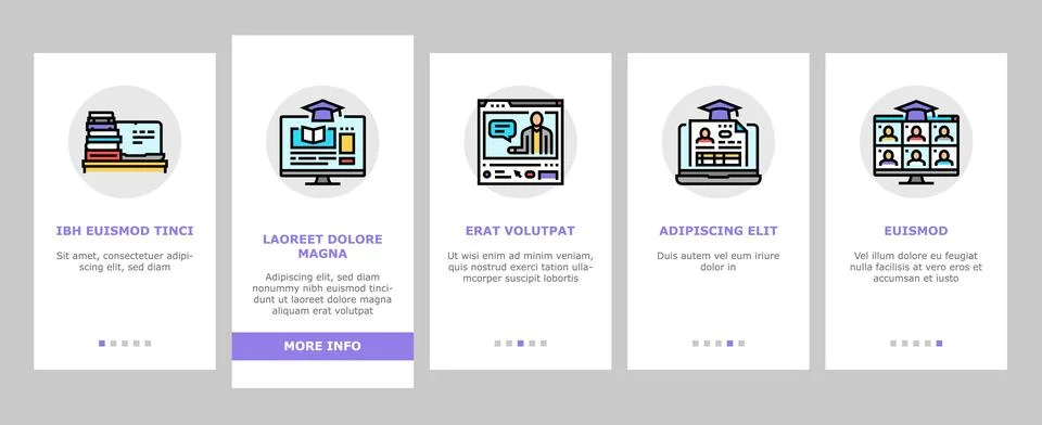 Online learning platform web onboarding icons set vector Stock Illustration