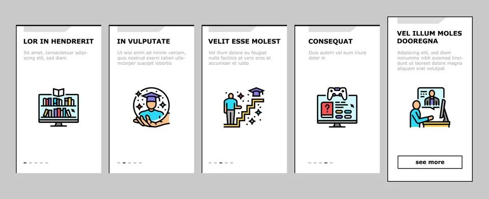 Online learning platform web onboarding icons set vector Illustrazione stock