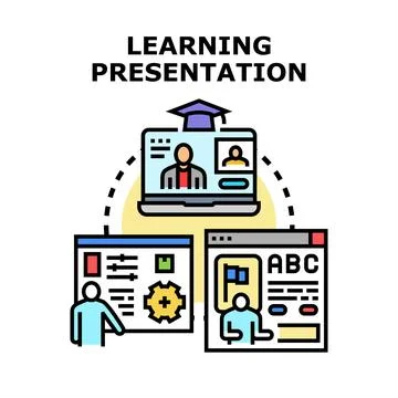 Online learning presentation concept with digital content Stock Illustration