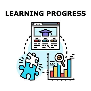 Online learning progress tracking analyzing educational development Stock Illustration