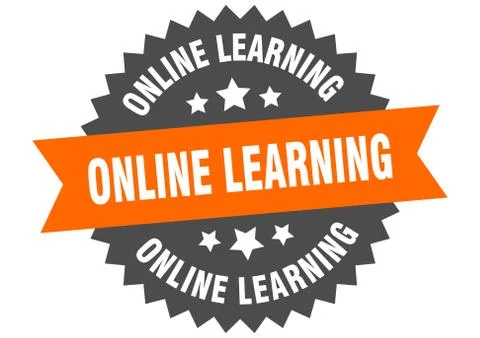 Online learning round isolated ribbon label. online learning sign Illustrazione stock