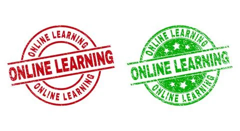 ONLINE LEARNING Round Seals with Rubber Texture Illustrazione stock