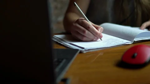 Online learning at school during a quarantine and coronavirus outbreak Video stock 131150923