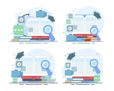 Online learning set illustrating computer education, worldwide study. Stock-Illustration