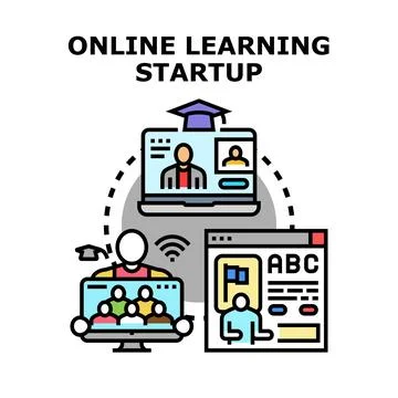 Online learning startup developing engaging virtual education courses Ilustração Stock