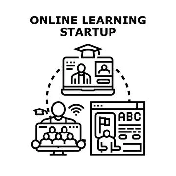 Online learning startup developing engaging virtual education courses Stock Illustration