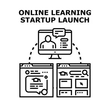 Online learning startup launching education platform development Stock Illustration