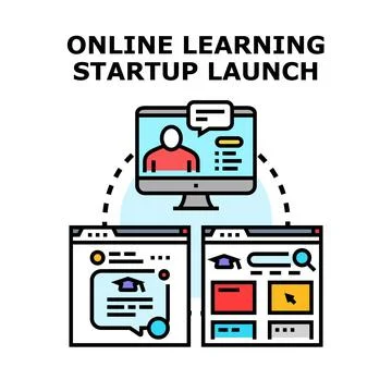 Online learning startup launching education platform development Stock Illustration