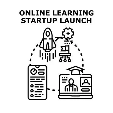 Online learning startup launching new education business Stock Illustration