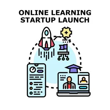 Online learning startup launching new education business 库存插图