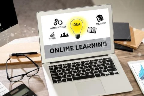 ONLINE LEARNING student study using laptop Learning Global Connectivity  lear Stock Photos