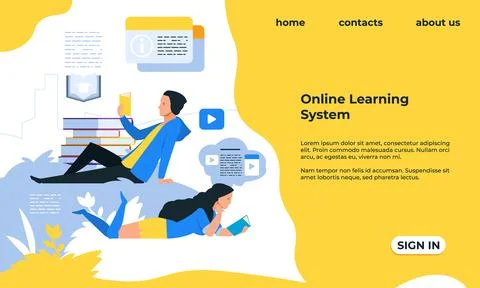 Online learning system landing page. Website for distance education. Web イラスト素材