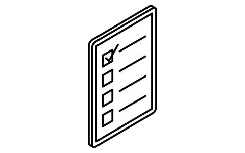 Online learning tablet with checklist isometric simple line icon, black and.. Stock Illustration