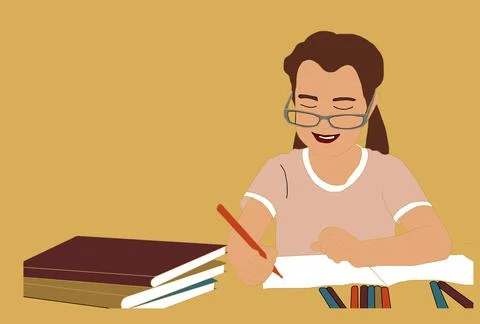 Online learning template with boy studying with computer. Vector illustration in 스톡 일러스트