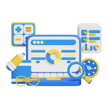 Online Learning Tools 3D Animated Concept. Fotos de archivo