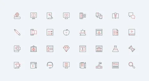 Online learning, training via webinars, video lessons and tutorials line icon Stock Illustration